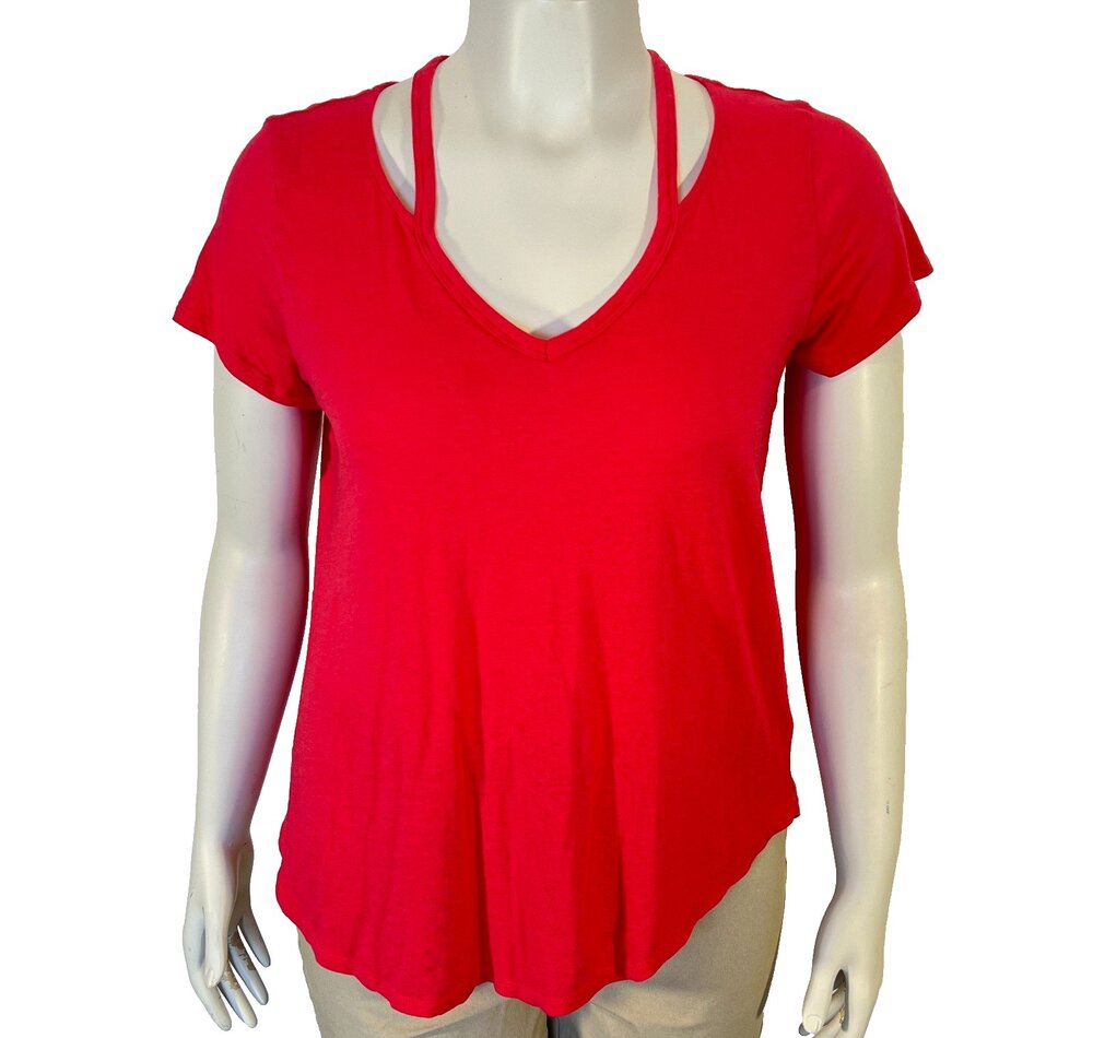 Express Tee Shirt Womens XL Fits Like L Red Cutout Shoulder Top